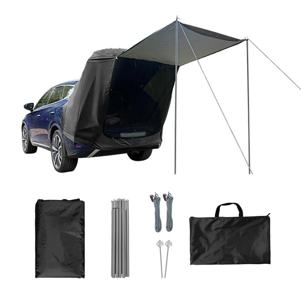 Outdoor Car Trunk Tent Camping Picnic Car Rear Tent with Canopy Car Trunk Extension Tent black
