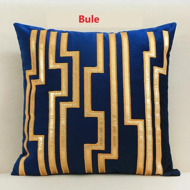 Luxury Golden Bronzing Thicken Velvet Pillow Cushion Cover 45*45 Geometric Kussenhoes Coussin Home Sofa Decorative Funda Cojin 450mm*450mm blue
