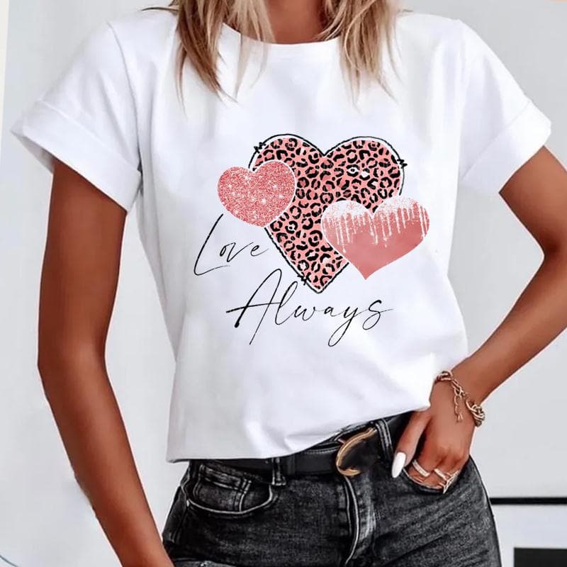 Short Sleeve Leopard Love Letter Trend Women's Print Tee Top Summer Fashion Tshirt Woman Female Basic T Clothing Graphic T-shirts XL