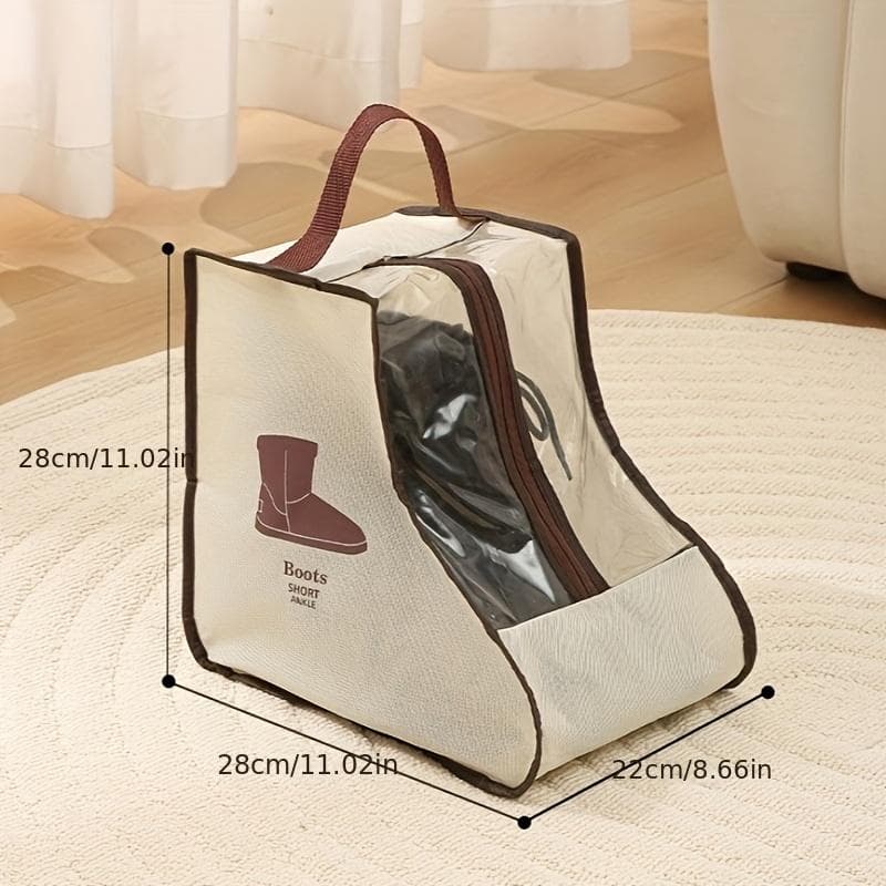 1 x Multifunctional Fabric Boot Storage Bag with Handle, Clear Dust and Moisture Resistant Shoe Protector for Boots and Ankle Boots Short beige