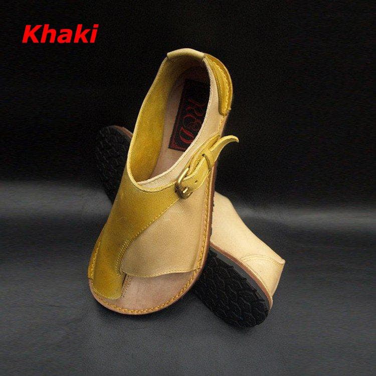 2022 Summer New Women's Color Matching Sandals Flat Buckle Sandals 38 khaki