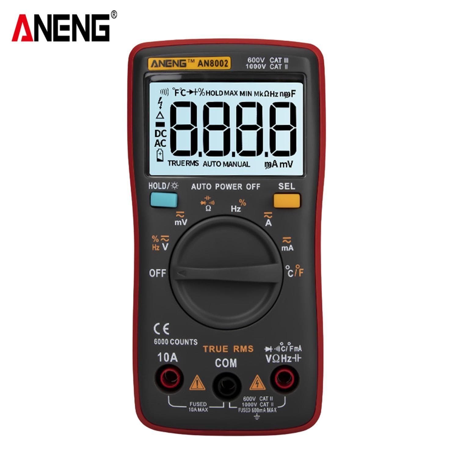 ANENG AN8002 6000 Counts True RMS Multifunctional Digital Multimeter Voltmeter Ammeter Handheld Mini Universal Meter red