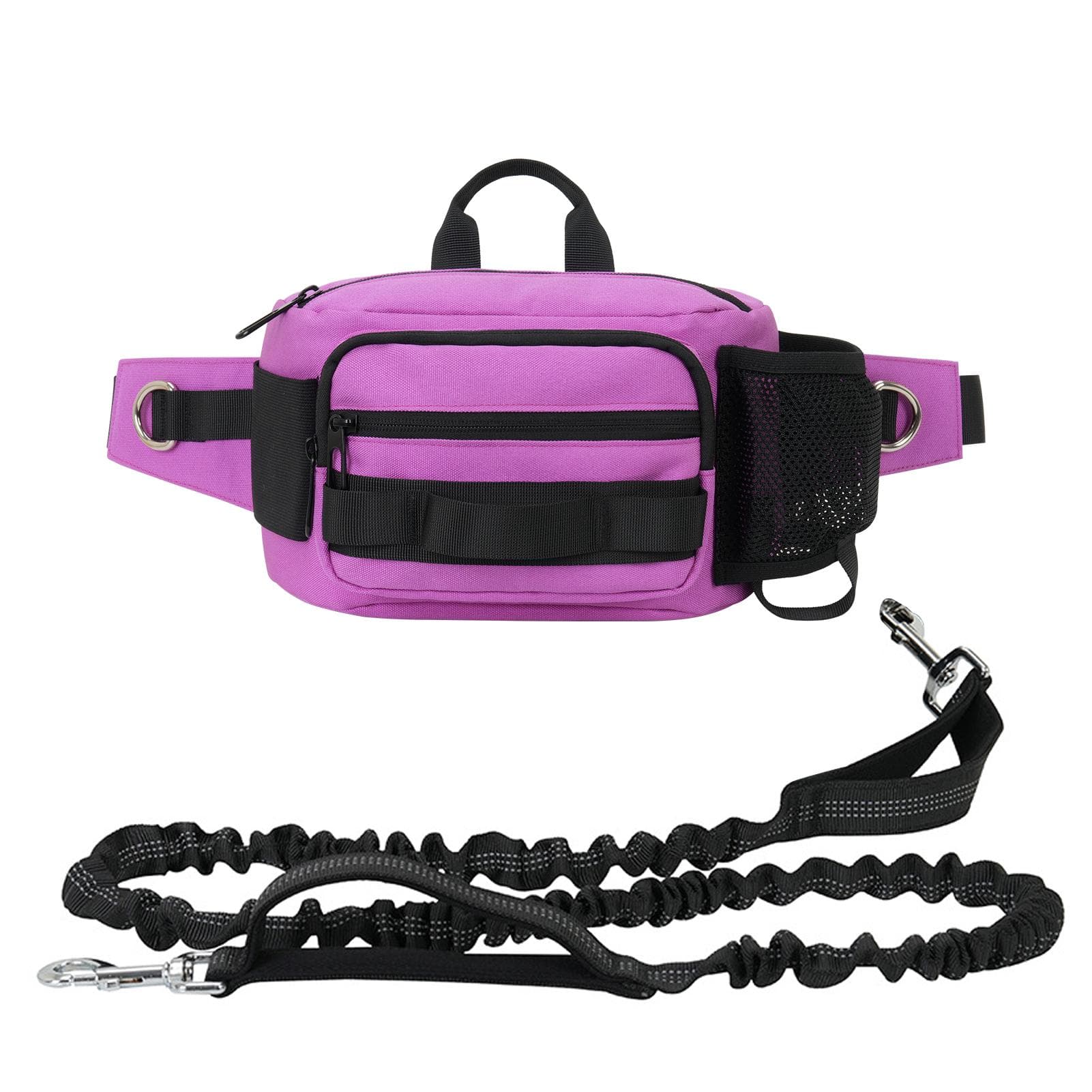 Hands Free Dog Leash Retractable Bungee Leash with Waist Bag for Dog Training Walking rose red