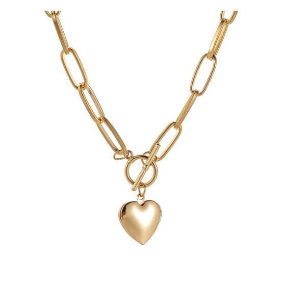 Women Necklace Hollow Chain Heart Pendant Polished Pure Color Exaggerated Lightweight Choker Club Party Neck Jewelry golden