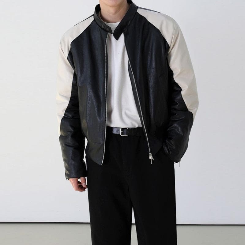 Retro Leather Jacket Men's Spring and Autumn Korean Style Trendy Handsome Leather Jacket Design Niche Loose Jacket 2XL black