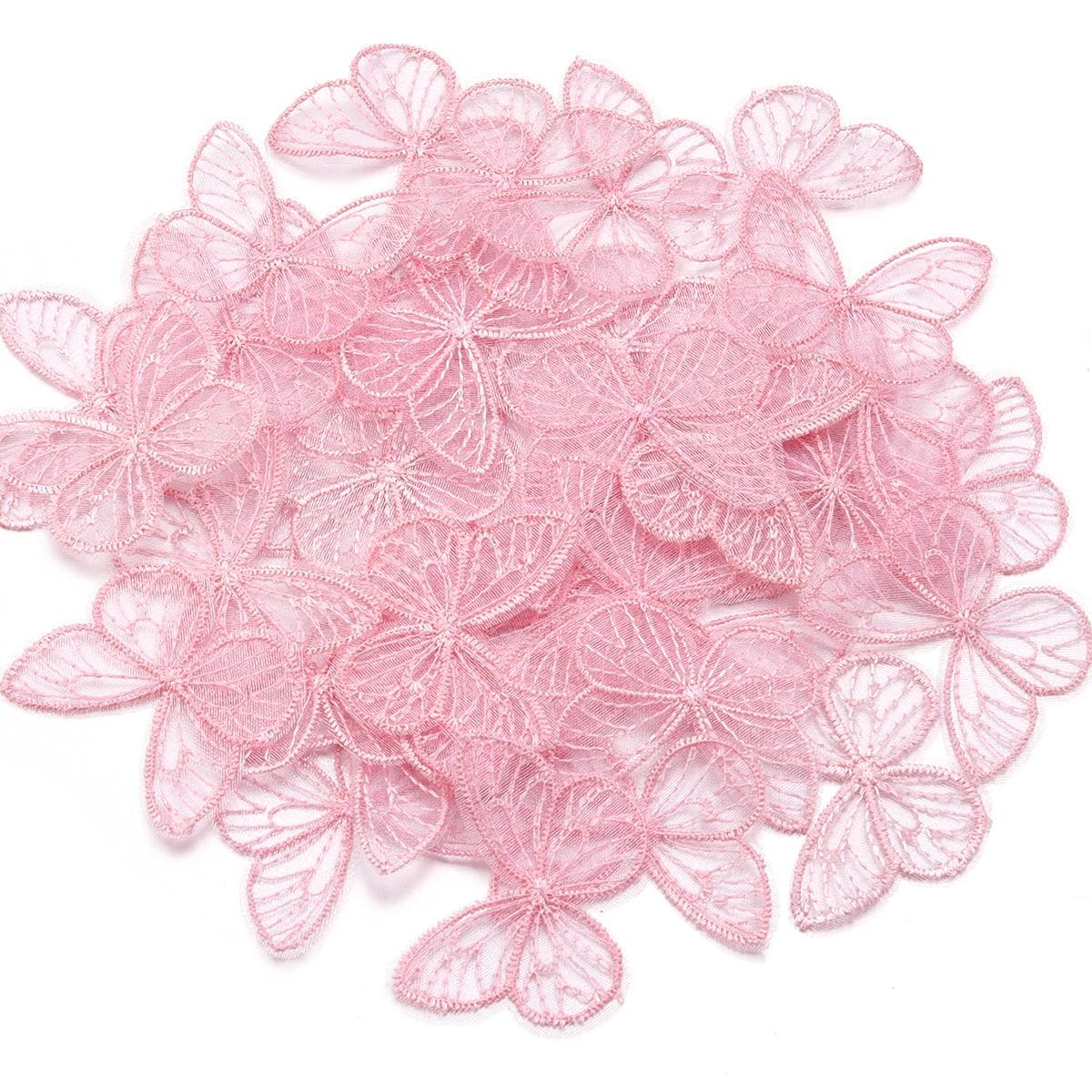20pcs Embroidered Mesh Butterfly 3.5x4.5cm Cloth Patch Appliques for DIY Clothes Headwear Sewing Supplies Hair Clips Accessories pink
