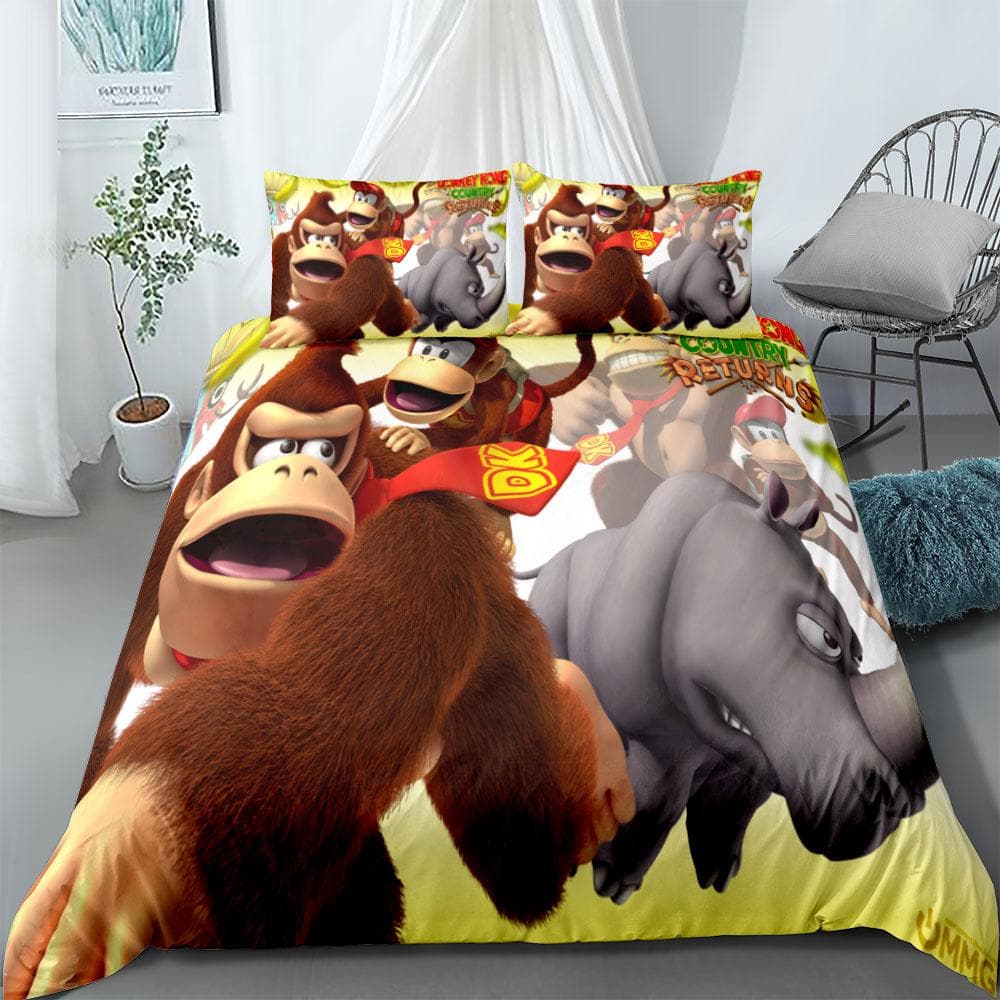 Monkey Cartoon Donkey Kong Duvet Cover Set King Queen Double Full Twin Single Size Bed Linen Set 150x200cm 3pcs