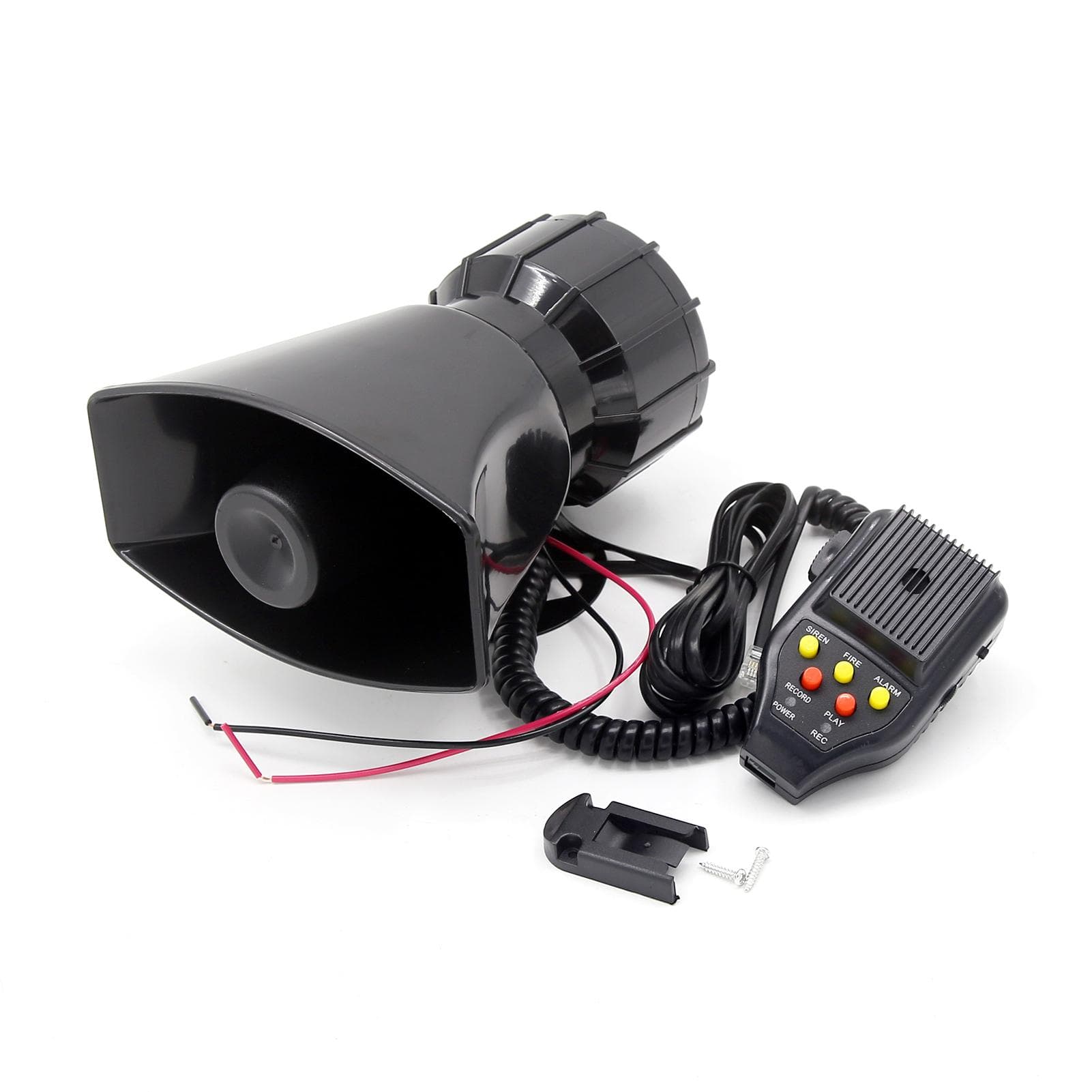 Car Recording Siren Speaker, 12V 100W 3 Tones Car Siren Horn Speaker and Mic PA Speaker System with black
