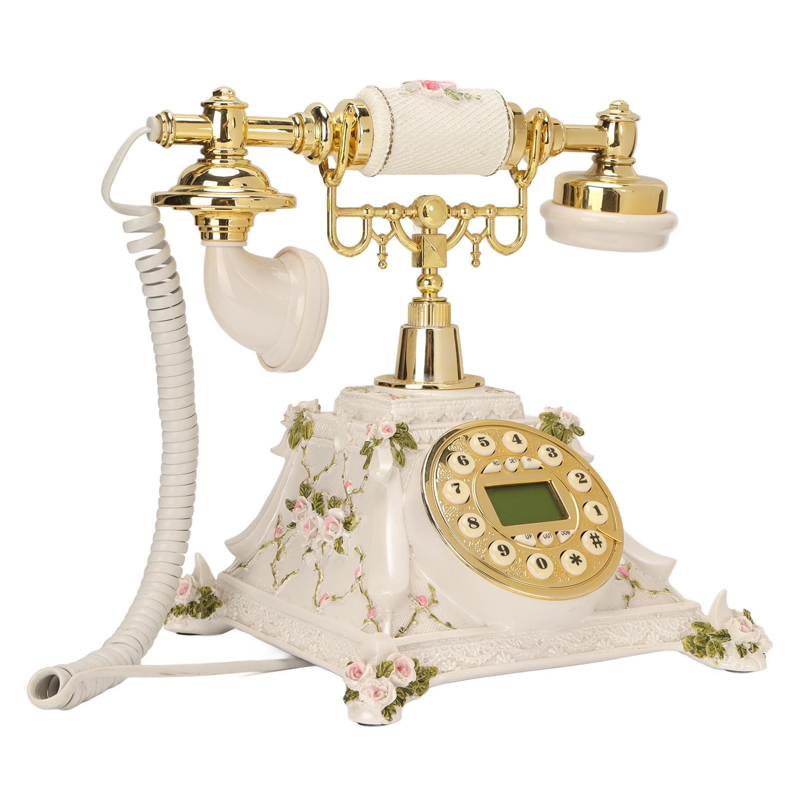 Vintage Telephone Button Dialing Hands Free Old Fashioned Landline with LCD Display for Home Cafe US Plug