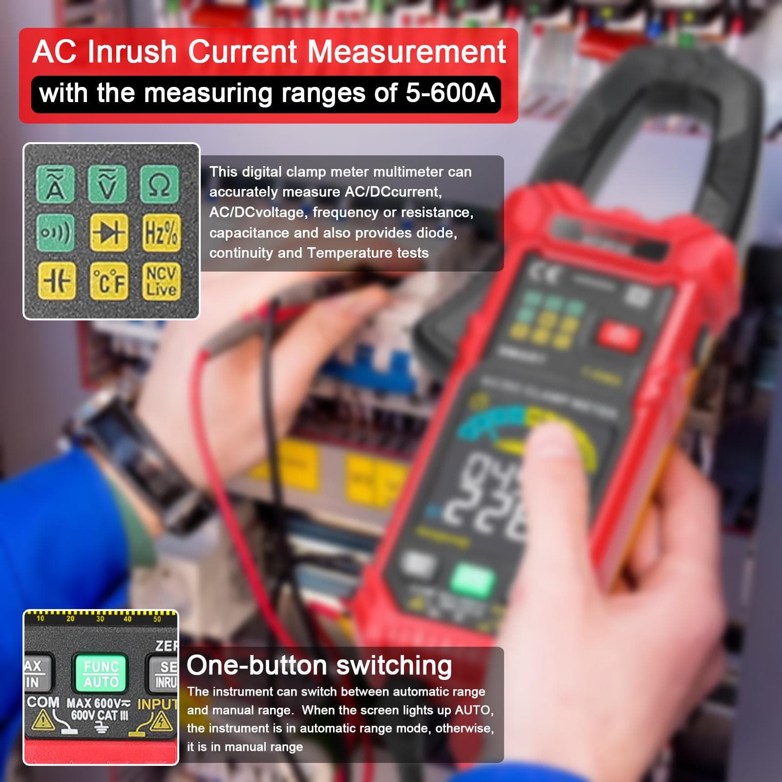 MAYILON Digital Clamp Multimeter Multifunction 600V Voltmeter Tester Amp Volt Meter Auto-ranging multicolour