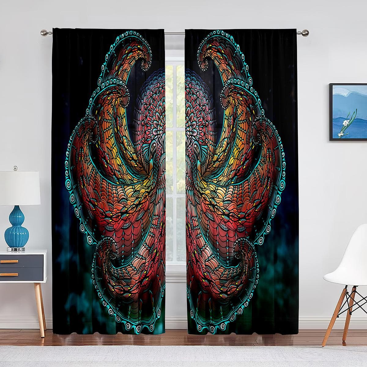 Ocean Kraken Blue Octopus Tentacles Marine Life Tulle Curtains for Living Room Bedroom Sheer Voile Window Curtains Party Drapes 1 PCS W250XH250cm&Rod Pocket