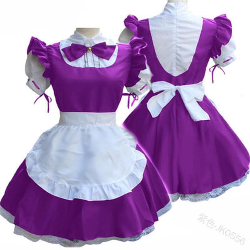 Scione Women Ladies Cosplay Costume Plus Size S-5XL Doll Collar Retro Maid Dress Cute French Maid Outfit XL purple
