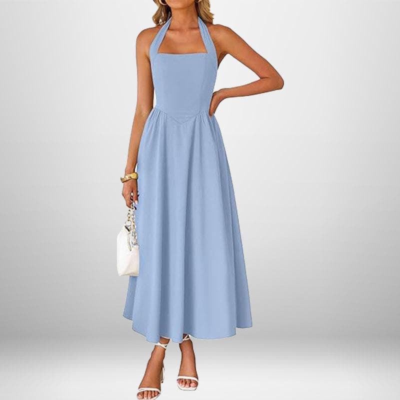 Spring New Women's Clothing Elegant and Fashionable Sleeveless V-neck Long Dress M blue