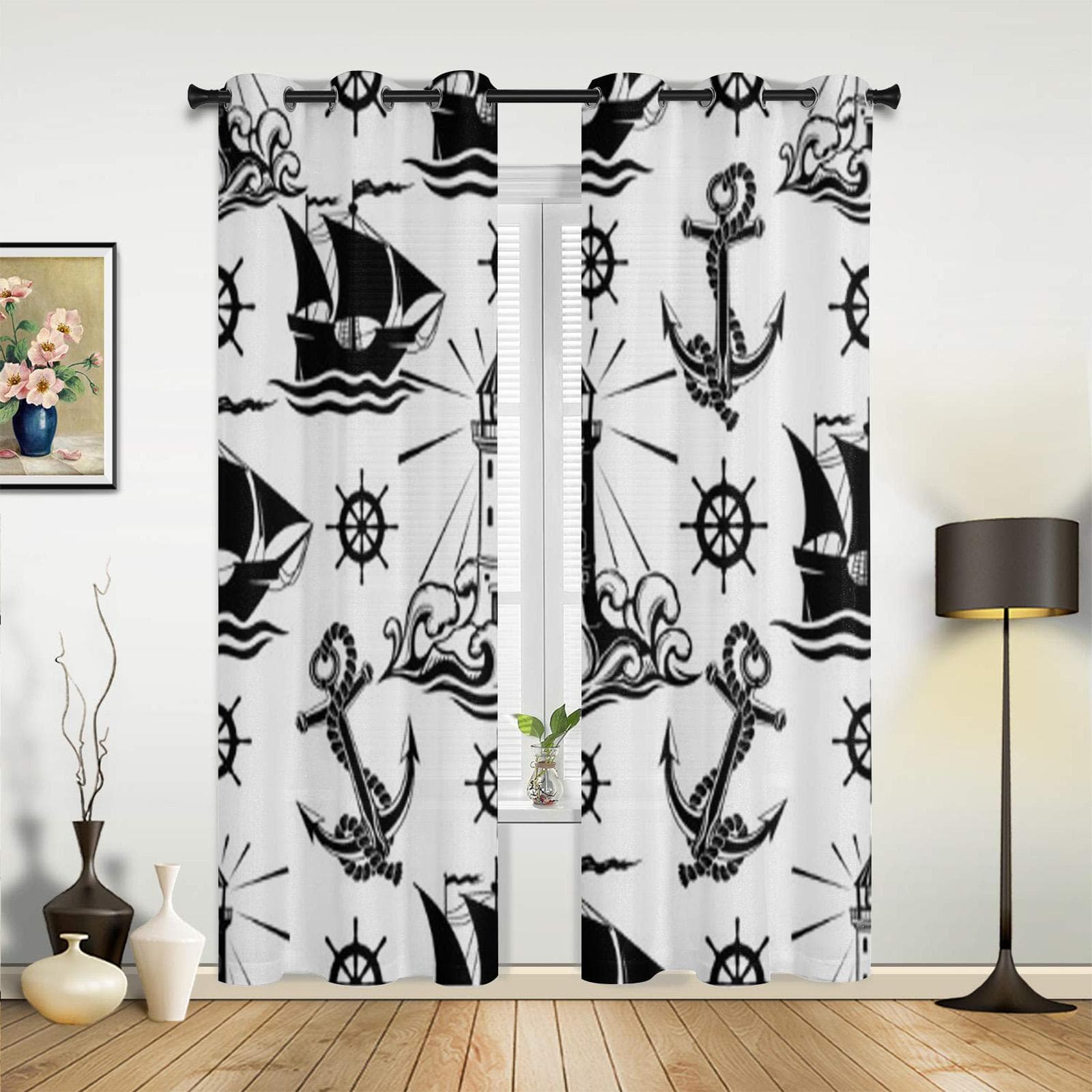 Lighthouse Ships and Anchors Luxury Window Curtain for Living Room Bedroom Home Decor Kitchen for Window Drapes 135W x 60H(cm) x1