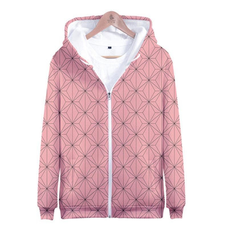Anime Zipper Hoodies Demon Slayer Blade Kilo Gate Tanjirou 3d Digital Printed Clothes Hooded Plus Size XXL pink