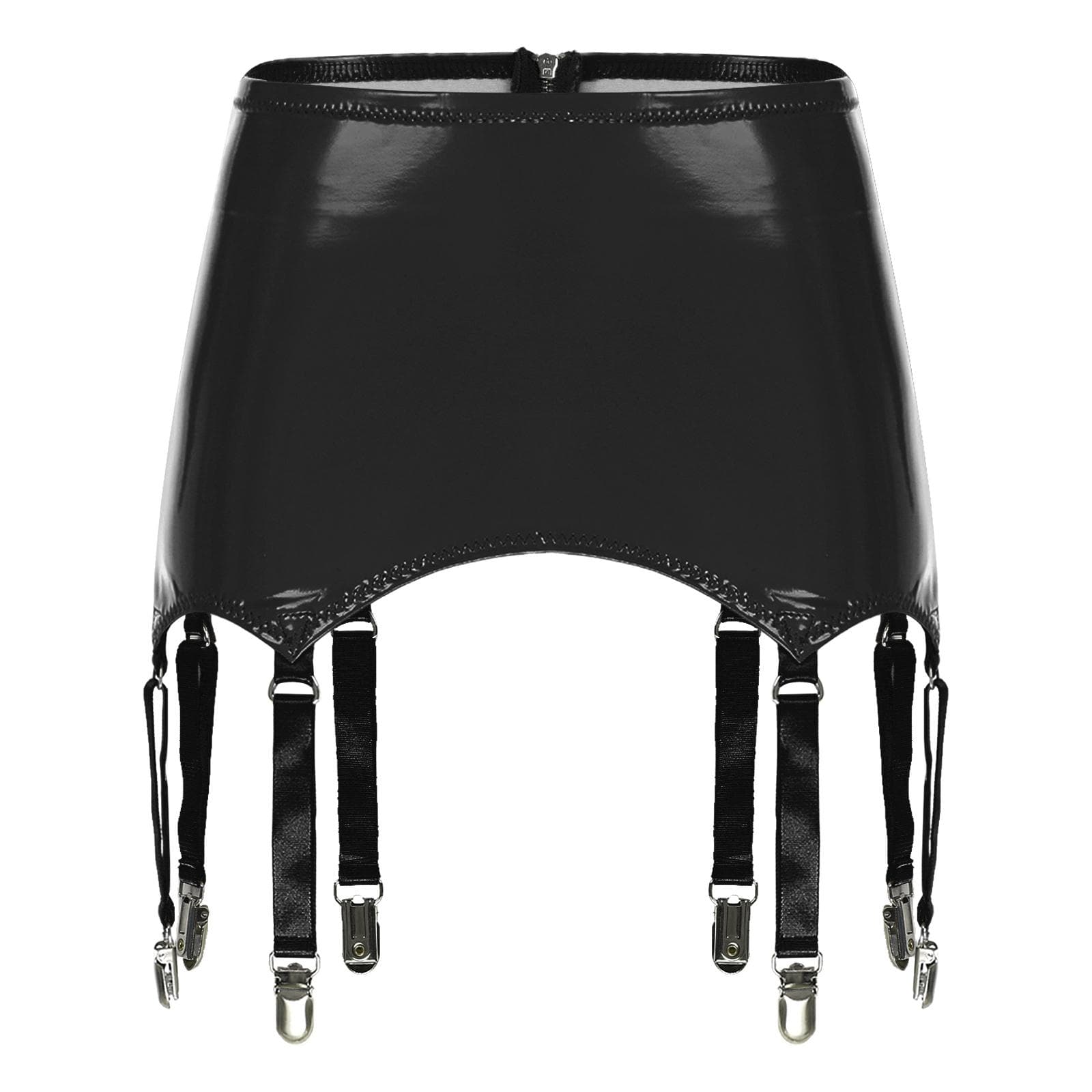 Womens Ladies Patent Leather Garters with Metal Clips Suspender Belt Clubwear Stage Performance Costume Underwear Lingerie XXL black