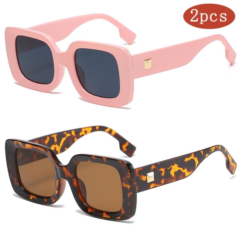 2pcs Luxury Square Cycling Sunglasses Women Outdoor UV400 Protection Fashion Retro Small Rectangle Eyeglasses show as picture