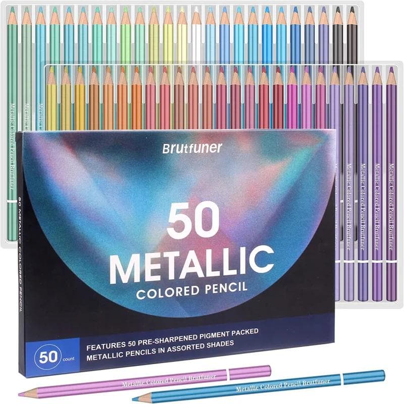 Brutfuner 24/50/72 Colors Metallic Pencil Drawing Sketch Set Soft Wood Golden Color Pencil For School Student Stationery Art Supplies 50 Colors