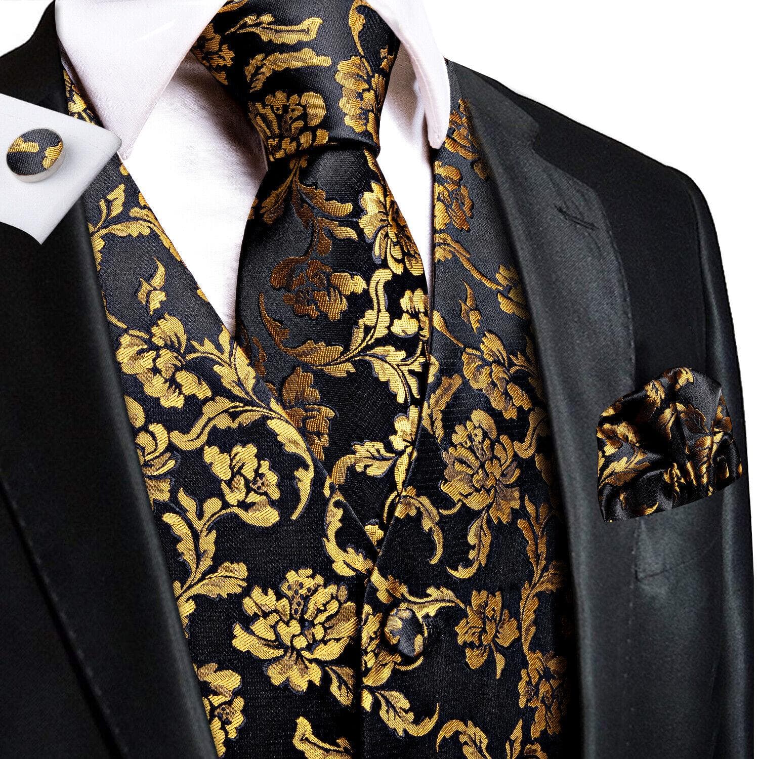 Hi-Tie Tuxedo waistcoat for Men Suit Vest Necktie Handkerchief Cufflinks Set for Wedding Business M