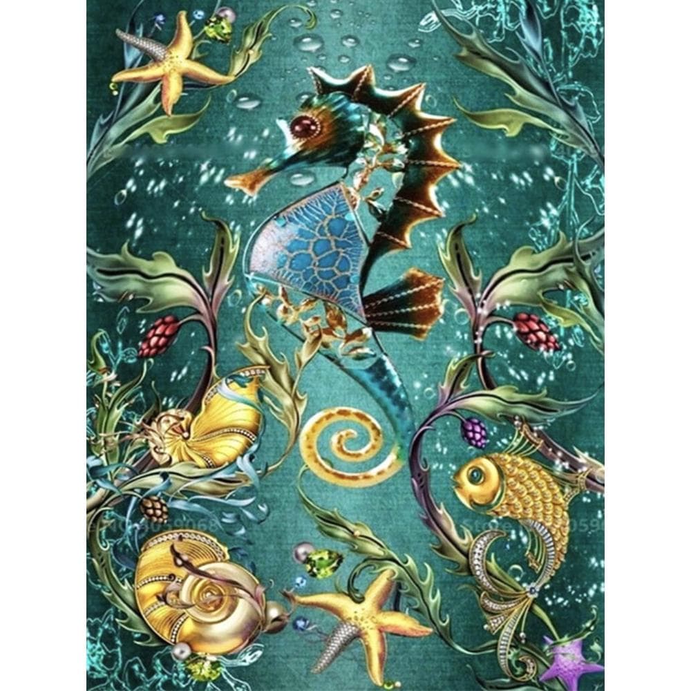 Diamond Painting Animal Seahorse Full Round Diamond Embroidery Marine Life Pictures of Rhinestones 20X30CM