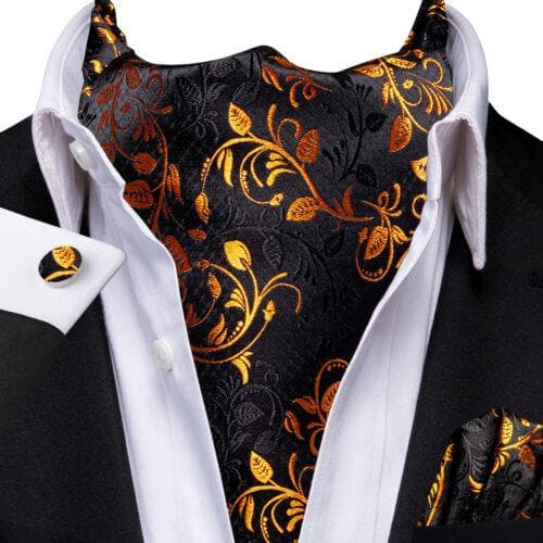 Gold Paisley Mens Silk Ascot Cravat Tie Formal Scarf Handkerchief Cufflinks Set AS-1057