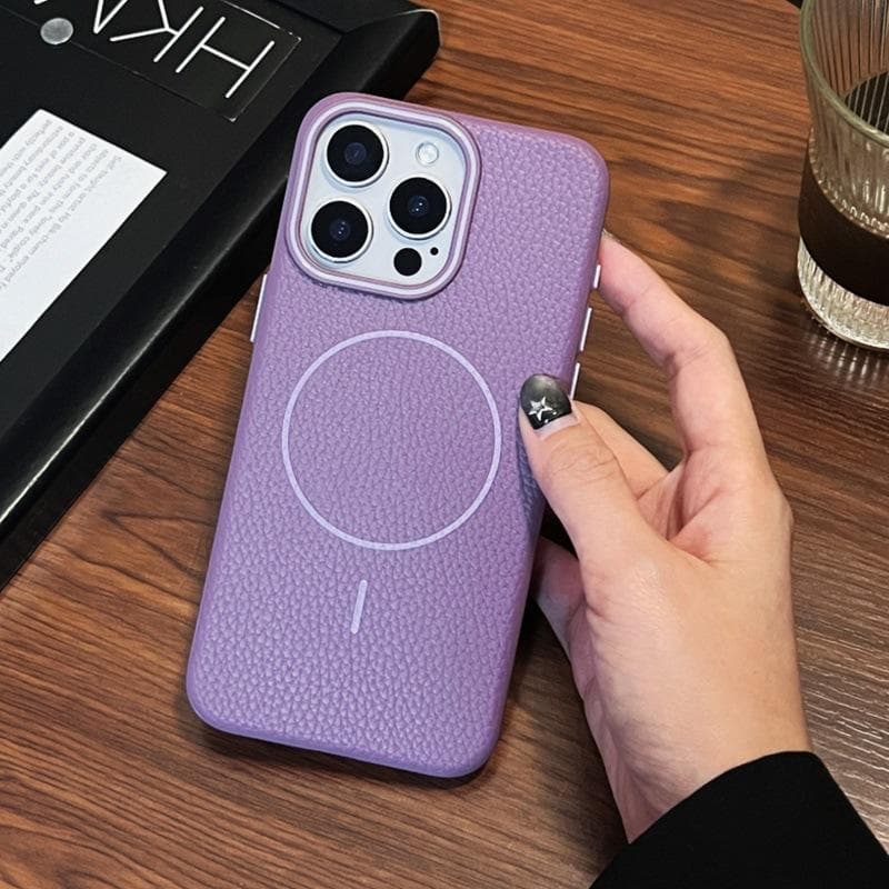 Applicable To Apple 16PRO Lychee Pattern TPU Mobile Phone Case Thin Circle Magnetic Leather IPhone 15 Matte Protection Case iPhone 11