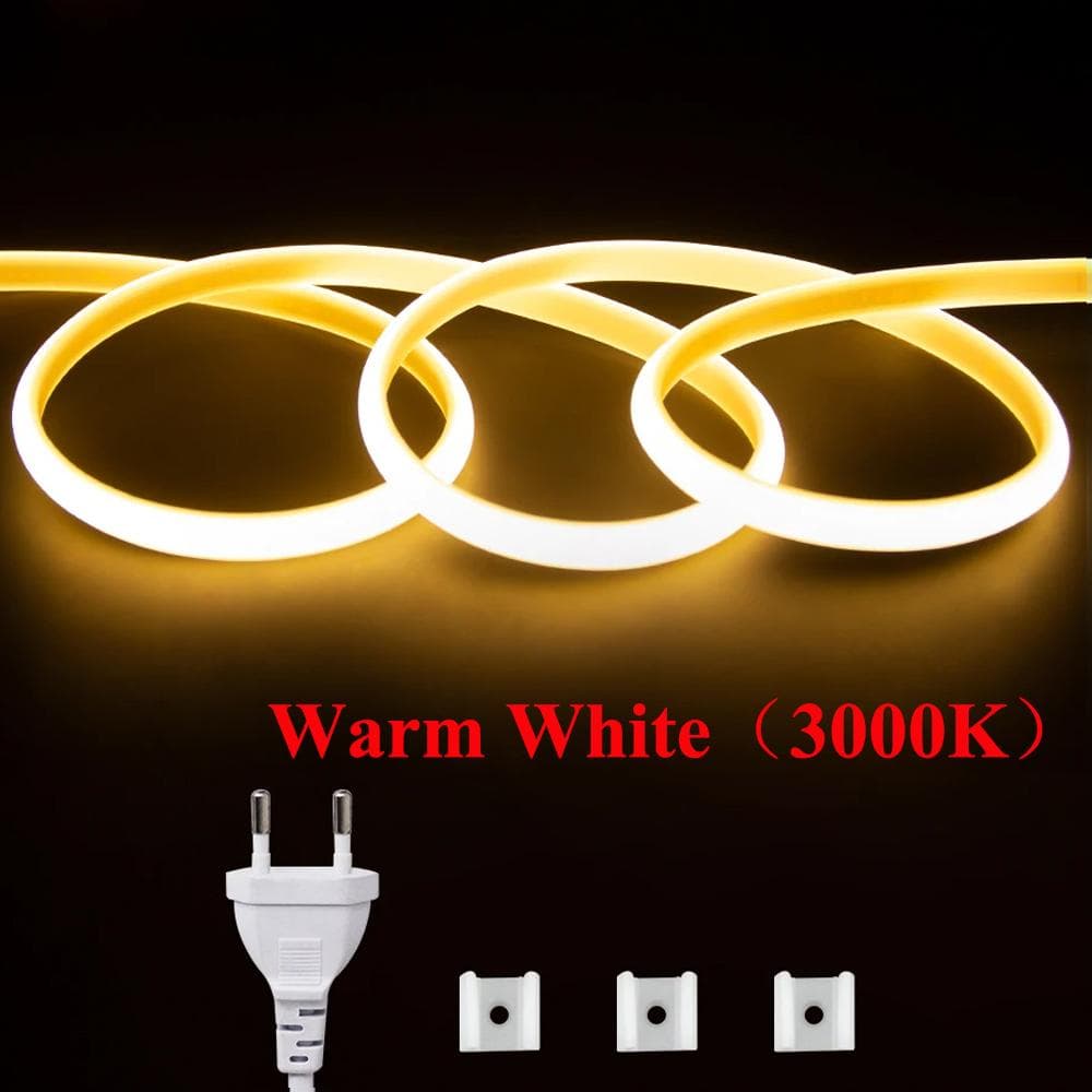 AC 220V COB LED Strip Neon Light Power Plug Kit High Density 288LED/m Linear Lighting IP68 Waterproof Flexible Led Ribbon 0.5M warm white