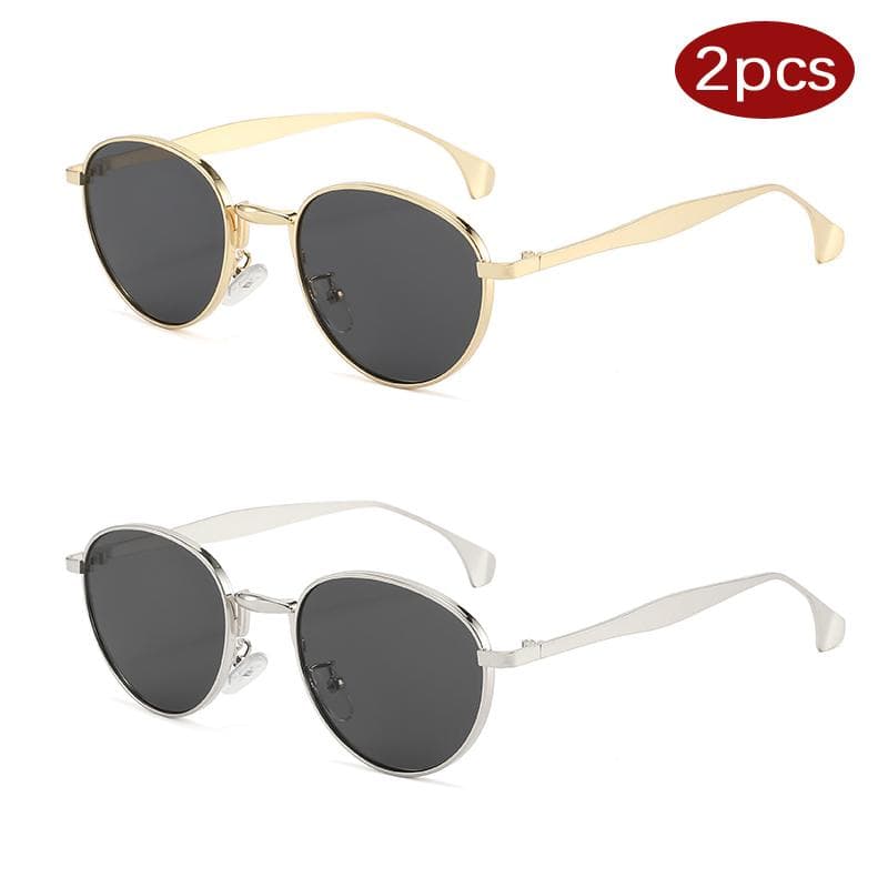 New 2pcs Retro Oval Metal Women Sunglasses Luxury Designer Sun Glasses Sunshade Protective Eyewear Unisex