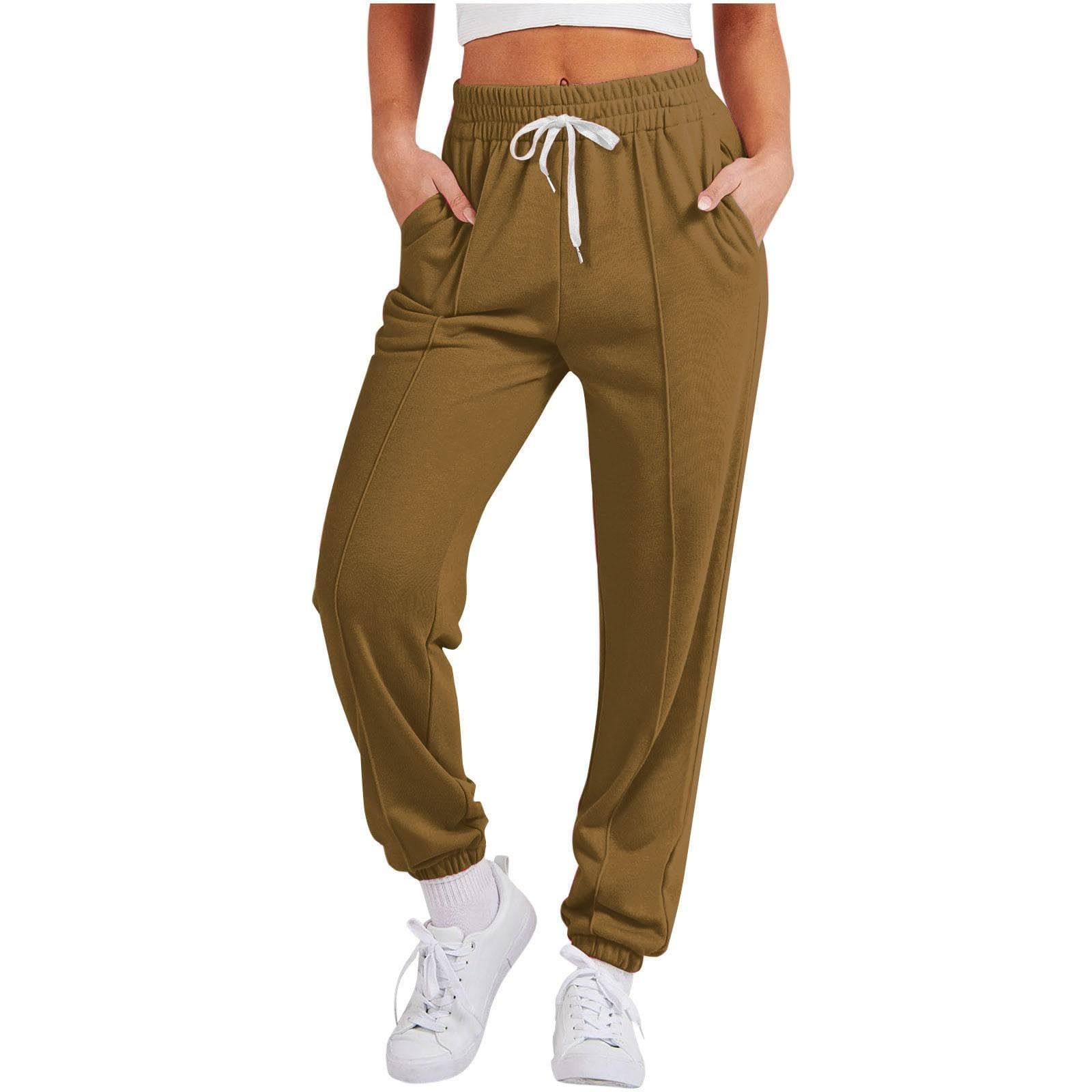 Women's Solid Color Casual Drawstring Solid Color Sports Corset Pant Pants XL coffee