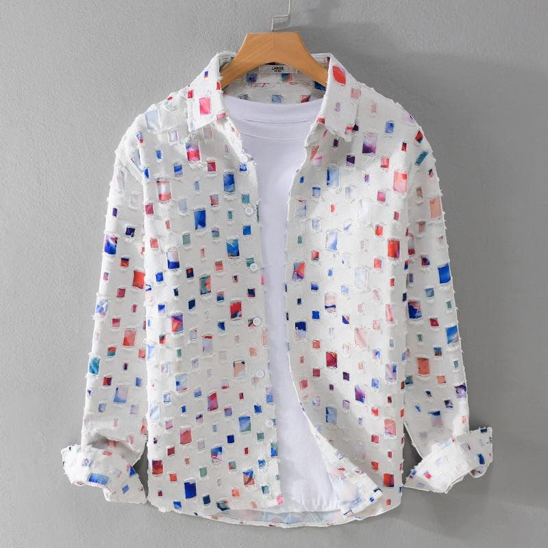 Shirt Men's Cotton Japanese Retro Tide Work Shirt Long-sleeved Spring and Fall Loose Casual Jacket XL blue/white