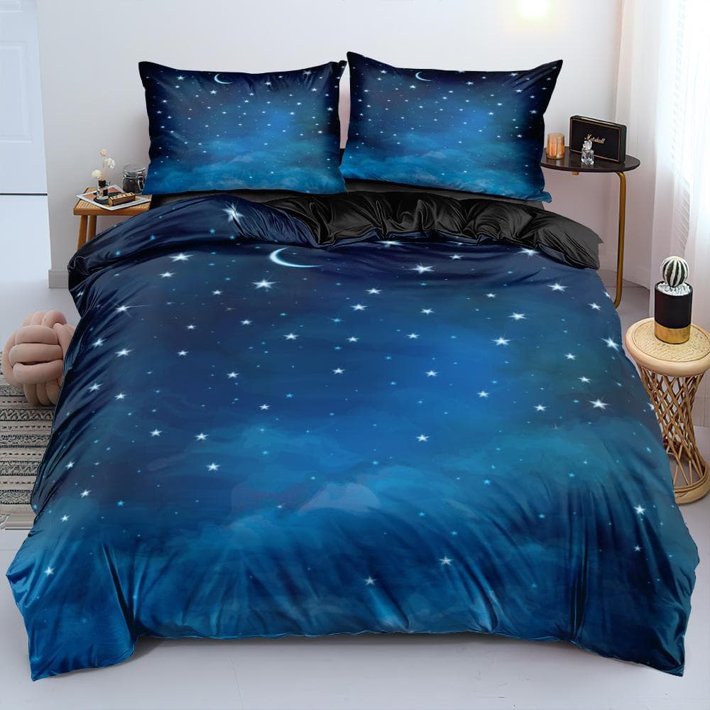 Luxury Galaxy Dark Blue Bedding Set Twin Full Queen King Size Duvet/Quilt Cover Set Shining Stars Starry Sky Comforter Cover 135x200cm 2pcs