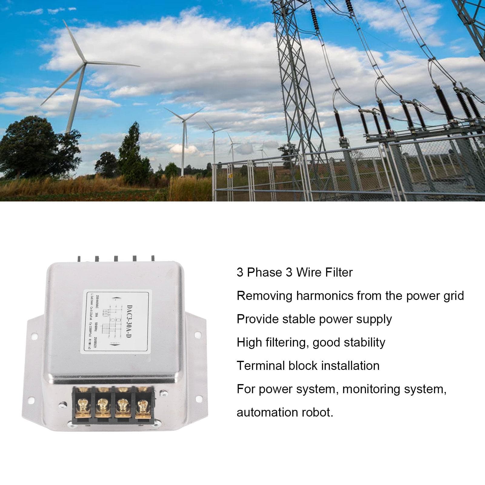 3 Phase 3 Wire Filter Terminal Block Power EMI Filter Noise Suppressor Filter AC250V 440V 5060Hz