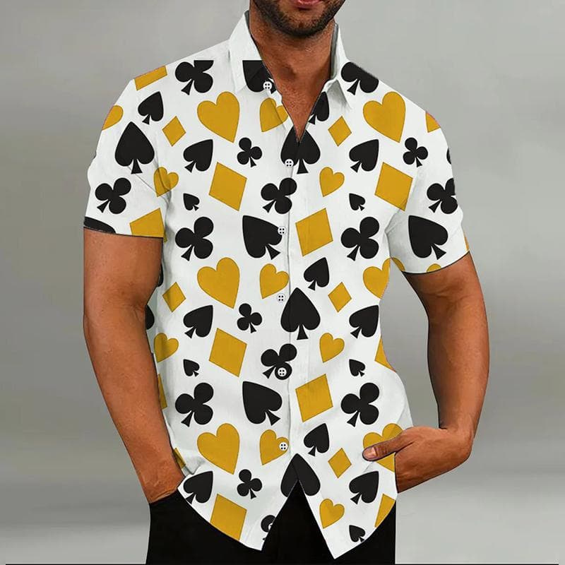 Fashion Men's Shirt Playing Cards 8 Colors Hearts Spades 3D Printing Lapel Short Sleeve Outdoor Street Casual Men's Clothes XXL
