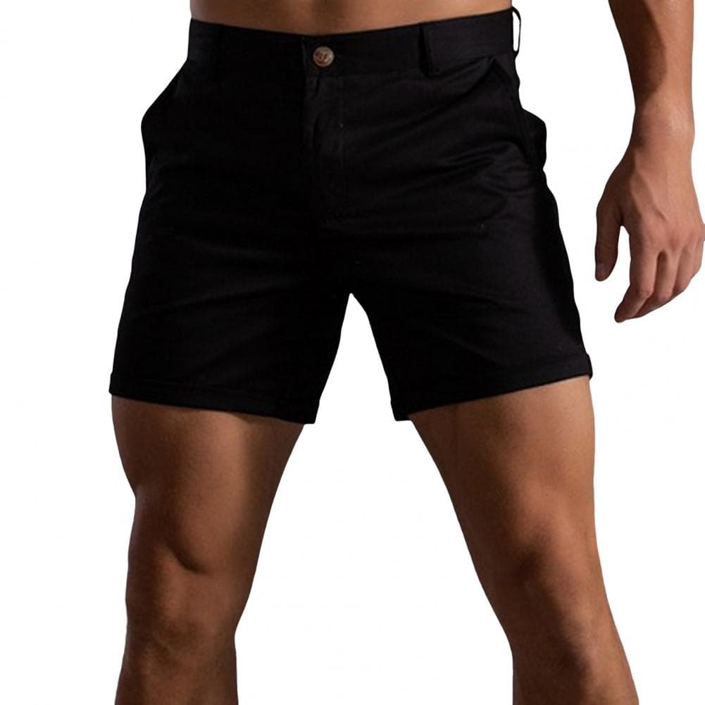 Men Summer Cargo Shorts Mid-rise Button Zipper Fly Pockets Shorts Solid Color Straight Leg Casual Short Pants Streetwear M black