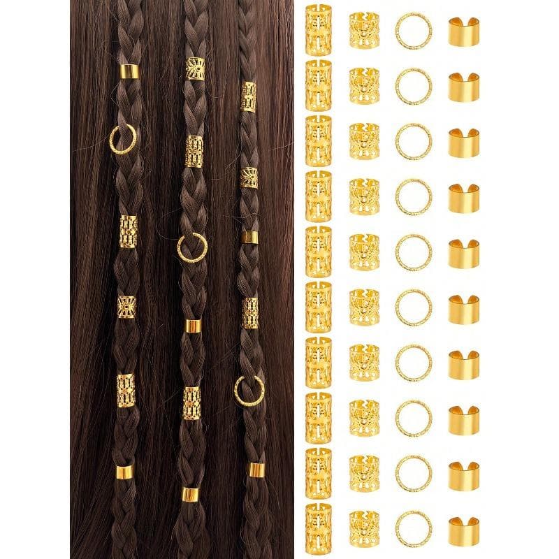 Vintage Hollow Hair Rings Alloy Hair Cuff Hair Pins Loops Hair Accessories Summer Loc Hair Jewelry for Braids gold