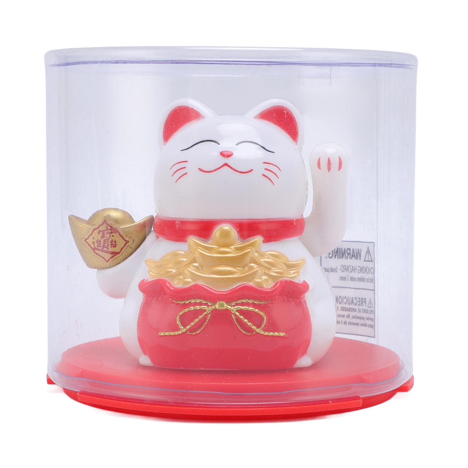 Feng Shui Lucky Cat Solar Powered Waving Maneki Neko Decoration Lucky Cat Statue for Home Shop Car white