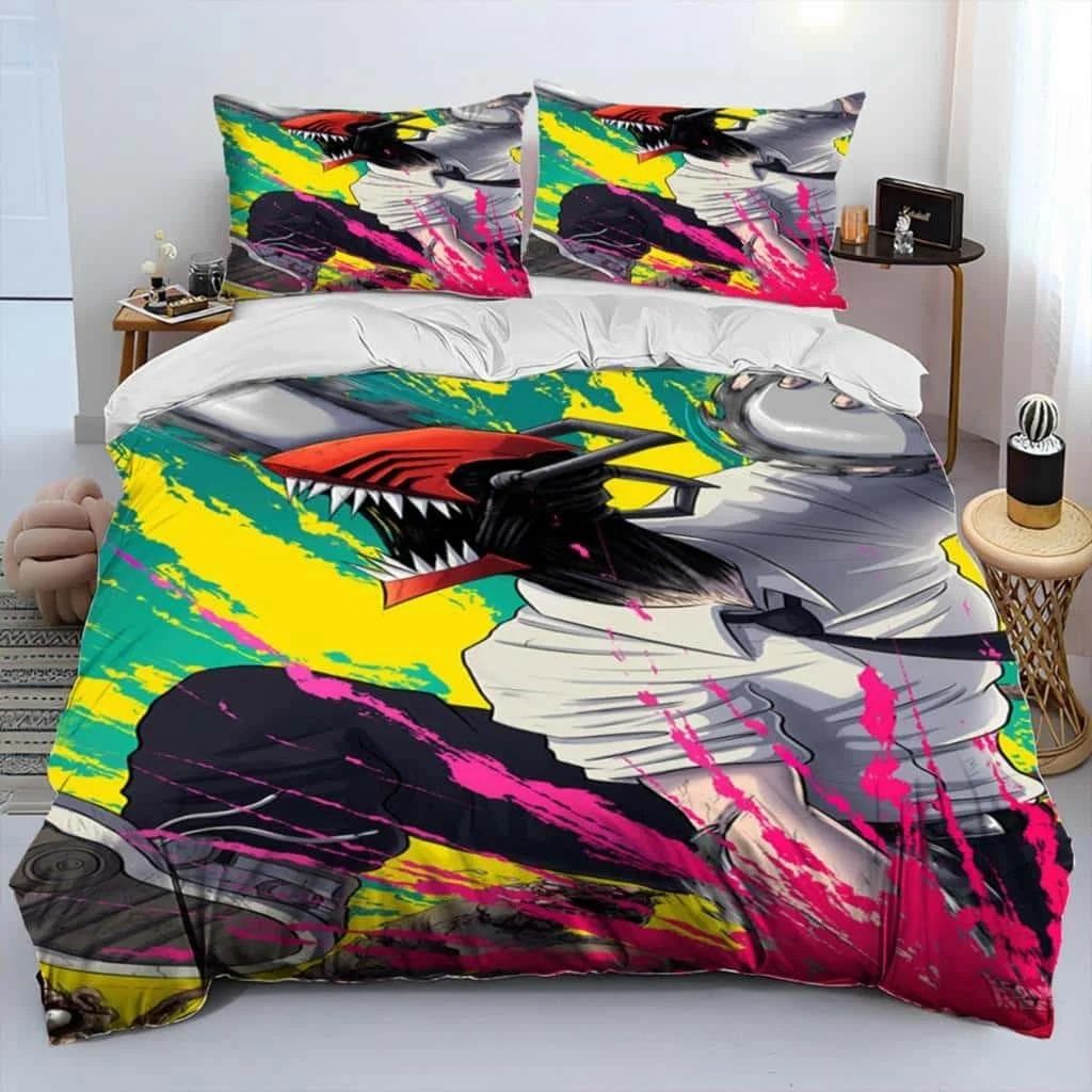 3D Anime Chainsaw Man Denji Cartoon Comforter Bedding Set,Duvet Cover Bed Set Quilt Cover Pillowcase,king Queen Size Bedding Set AU Single 140x210cm