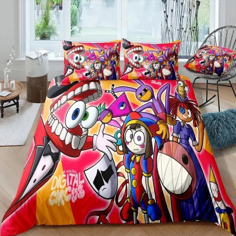 THE AMAZING DIGITAL CIRCUS Cartoon Bedding Set Double Twin King Duvet Cover Comforter Pillowcase Boys Girls Adults Bedroom 140x210cm 2pcs