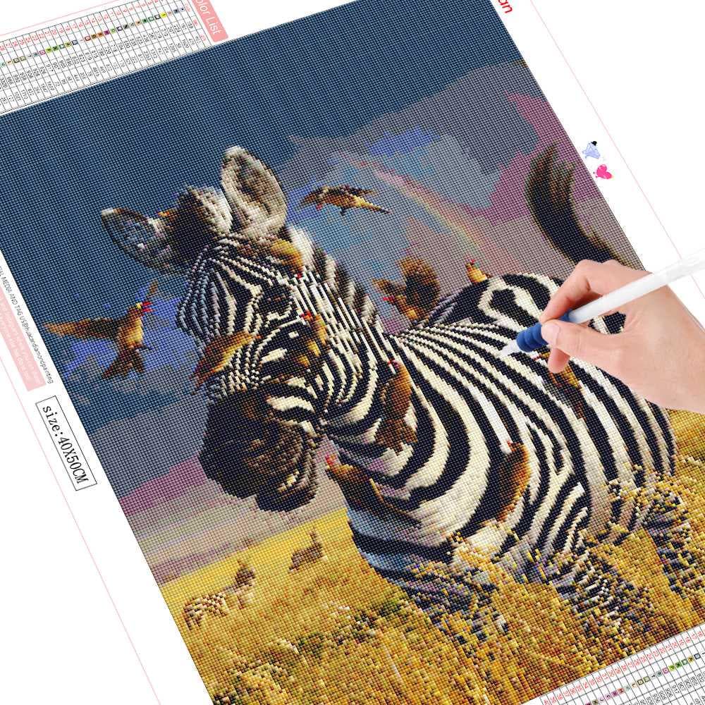 5D Diamond Painting Animal Diamond Embroidery Black And White Zebra Cross Stitch 20X30CM