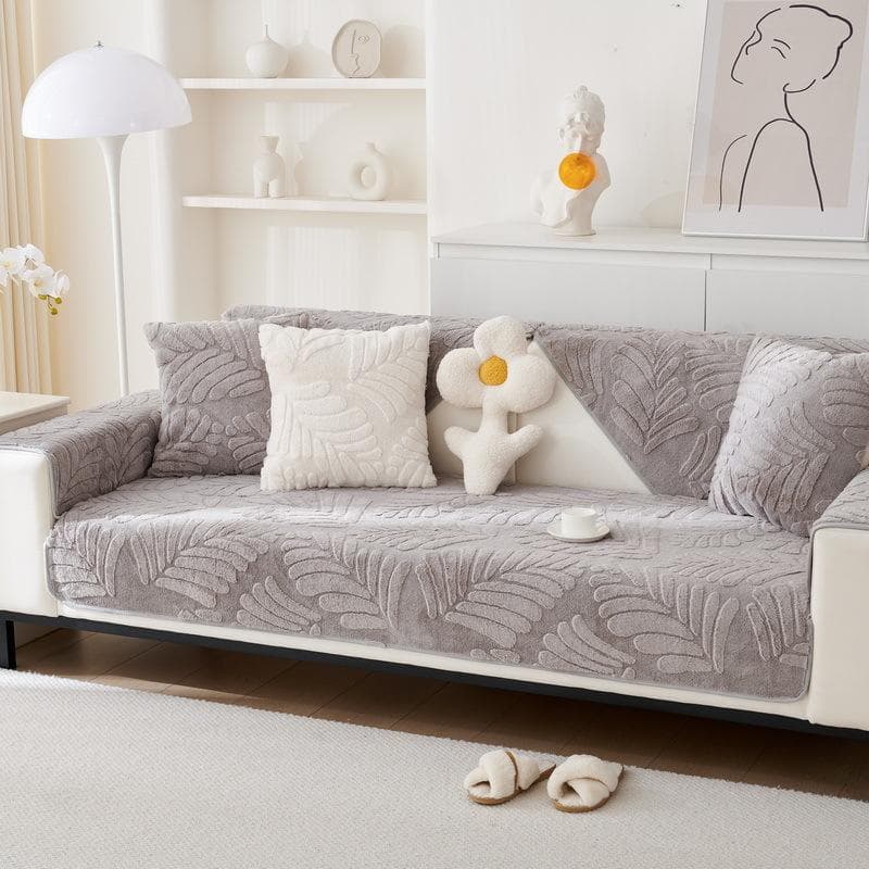 Short Plush Leaves Sofa Mat Thicken L Shape Sofas Cover for Living Room Non-Slip Dustproof Couch Protector Solid Color Couch Mat 70x70cm 1pcs