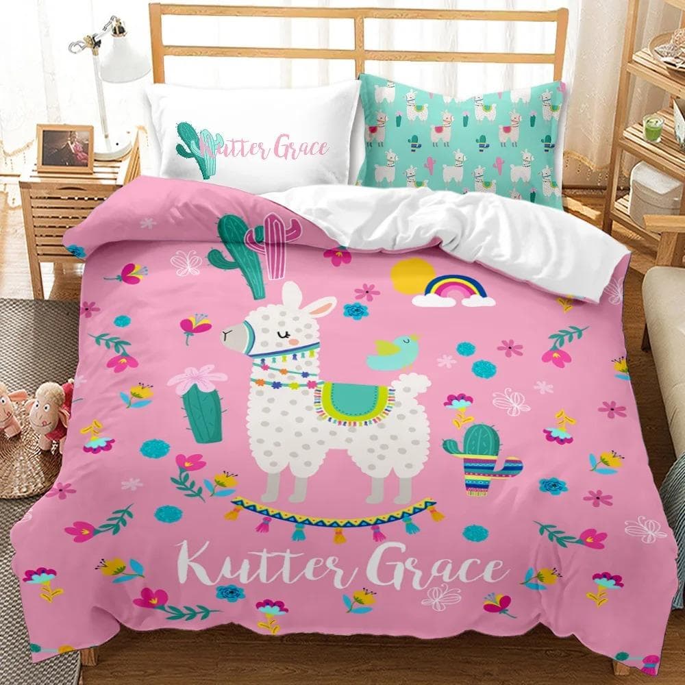 Animal Llama Cute Alpacas Bedding Set Boys Girls Twin Queen Size Duvet Cover Pillowcase Bed Kids Adult Home Textileextile EU Double 200x200cm