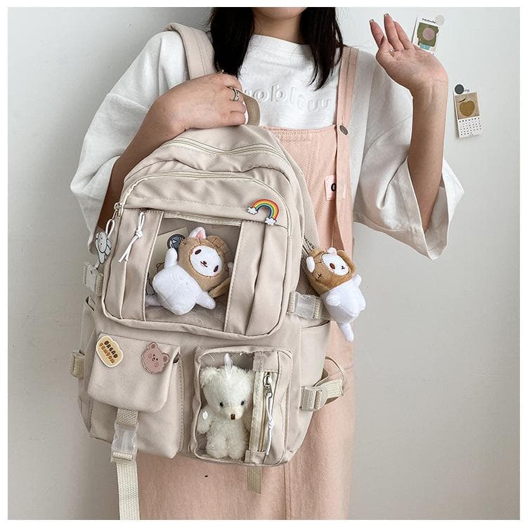 Large-capacity High School Student Backpack Ins Japanese Junior High School Student School Bag Female Mori Girl Backpack Without pendant khaki