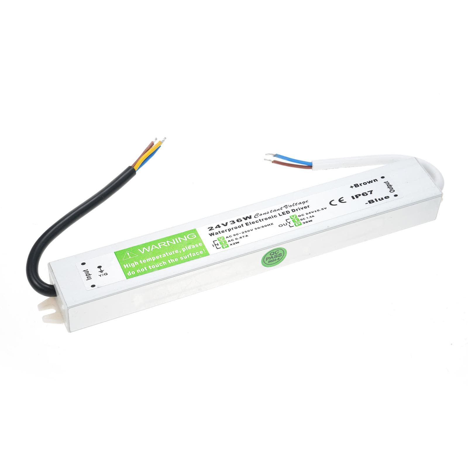 IP67 Waterproof LED Driver Switch Power Supply Transformer Adapter AC 90V-250V to DC 24V 50W 24V 36W silver