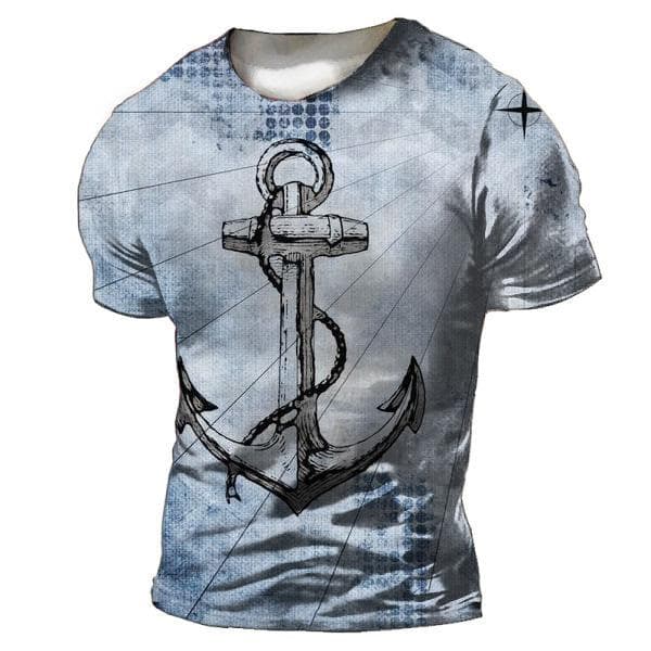 Vintage Men's T-shirt Summer American Shirt Tops Compass Printed Short-sleeve Tees Loose Daily Men Clothing Casual Streetwear XL
