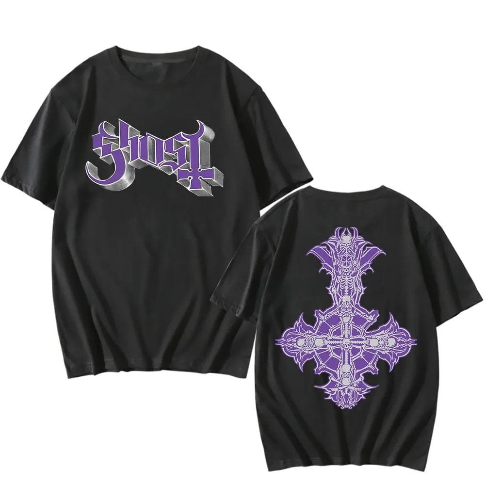 Chrome Purple Skeletá Tee Ghost Band Hip Hop Tshirts Summer Short Sleeve Men_women T-shirt Round Neck Heavy Mental Streetwear S beige