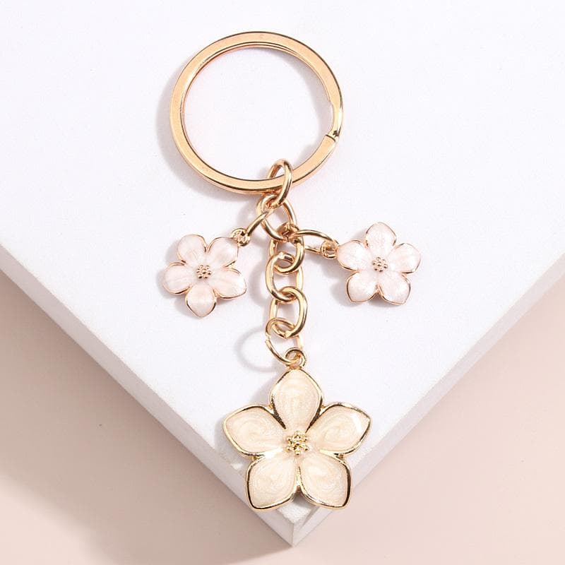 Cute Plant Keychain Sakura Flower Key Ring Enamel Key Chains For Women Girls Handbag Accessorie Car Keys DIY Sweet Jewelry Gifts white