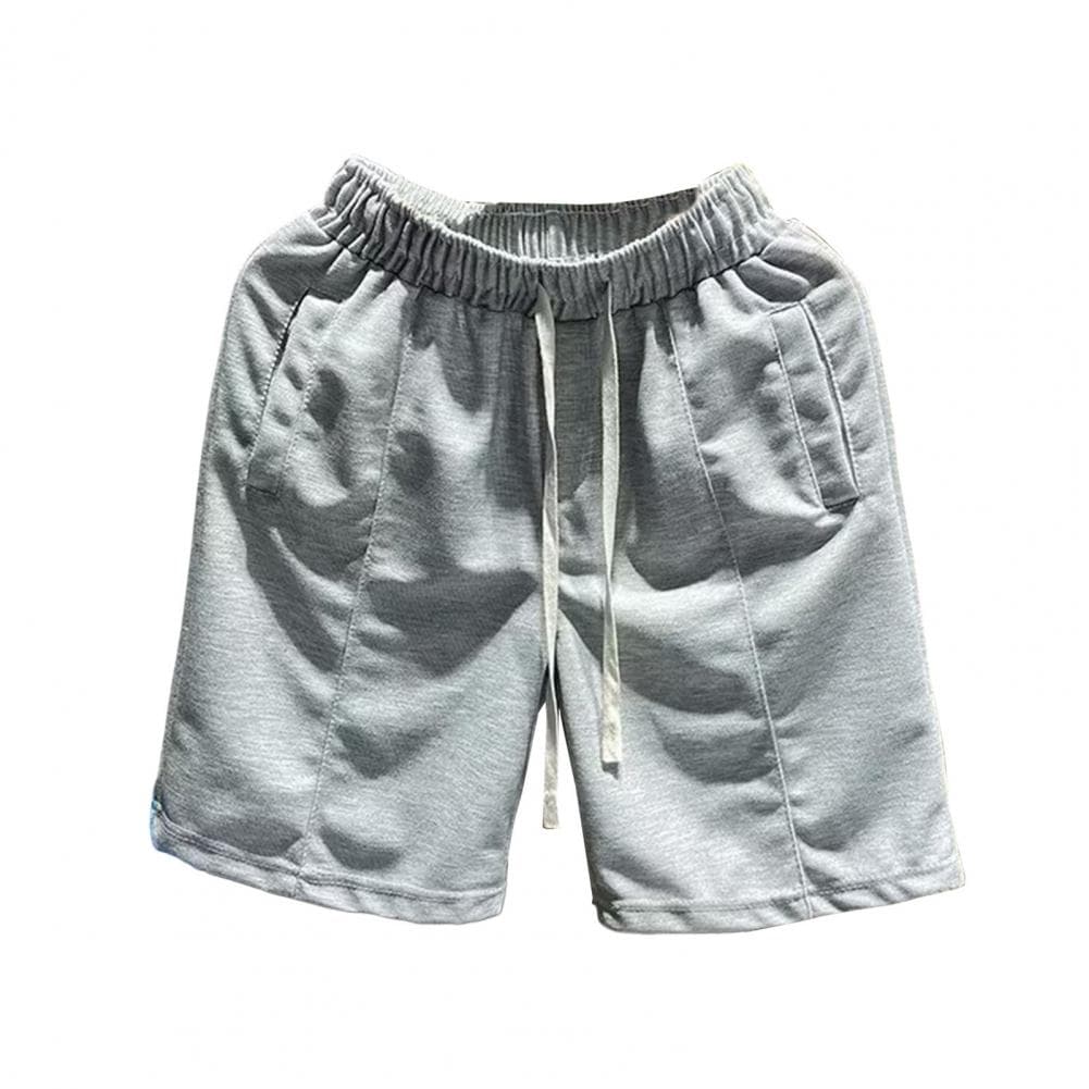 Men Summer Shorts Elastic Waistband Adjustable Drawstring Solid Color Street Style Shorts Pockets Wide Leg Casual Shorts L grey