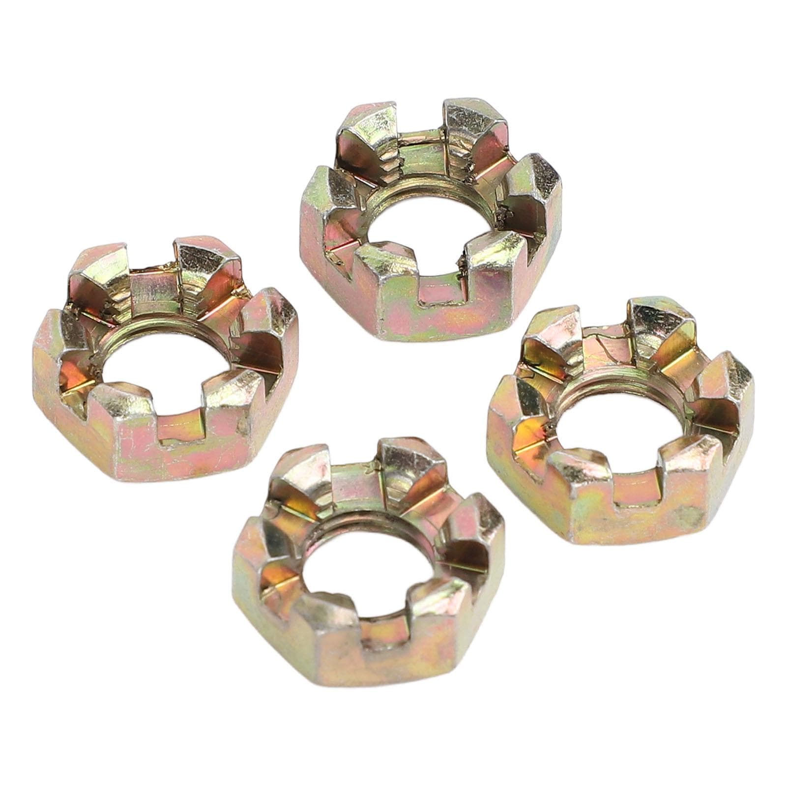 4PCS M10 Hex Slotted Nuts Steel Alloy Zinc Plating Wheel Alxe Hub Castle Nut for 50 to 100cc Quad