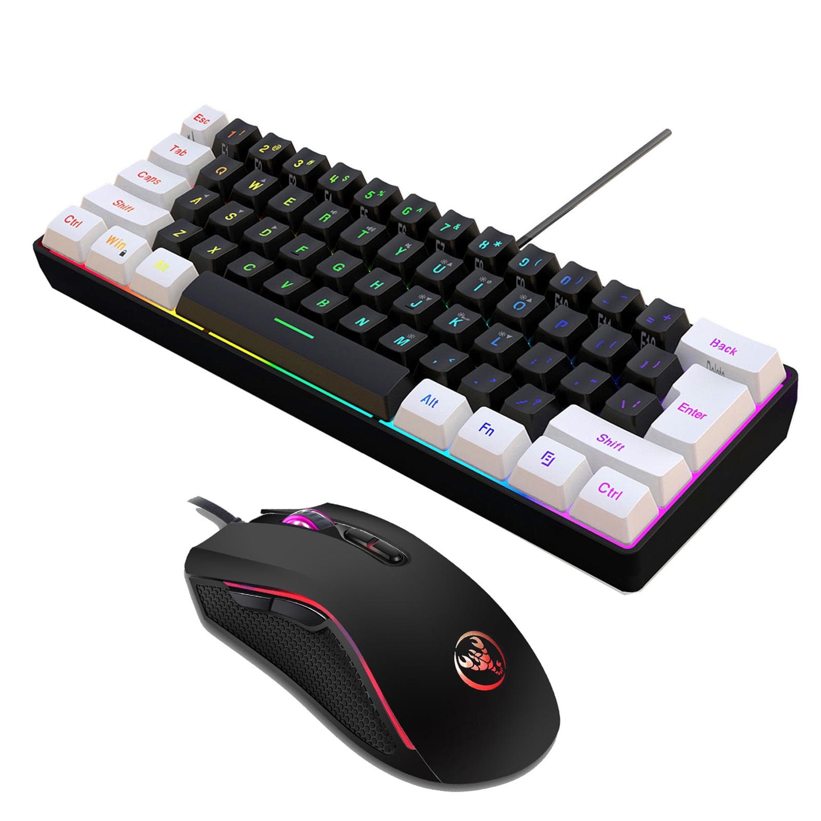 HXSJ V700BW+A869 USB Computer Keyboard and Mouse Kit with 61-key Wired RGB Backlight + Wired Gaming black
