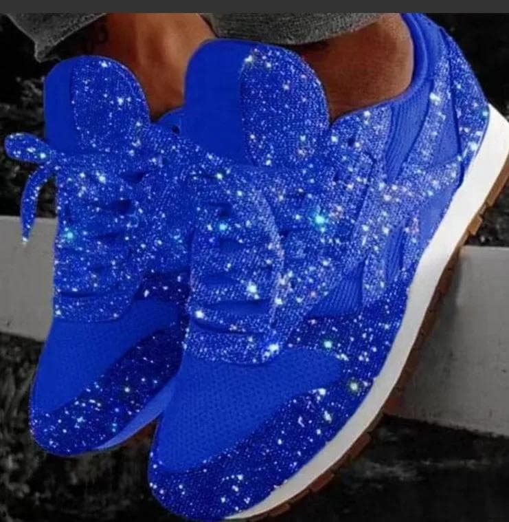 Shiny glitter sport shoes breathable bling casual sneakers women Spring Summer ladies red blue comfort lace up running shoes 39 blue